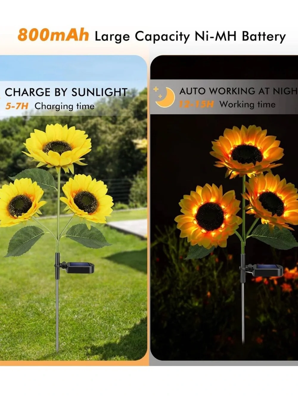 Set 4 Outdoor Solar-Powered LED Sunflower Garden Stakes Path Patio Lights Flower